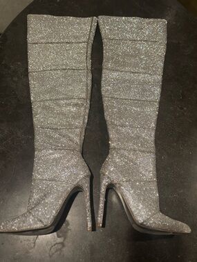 NORDSTROM: Silver Glitter Over-the-Knee Stiletto Boots- Steve Madden Wonders